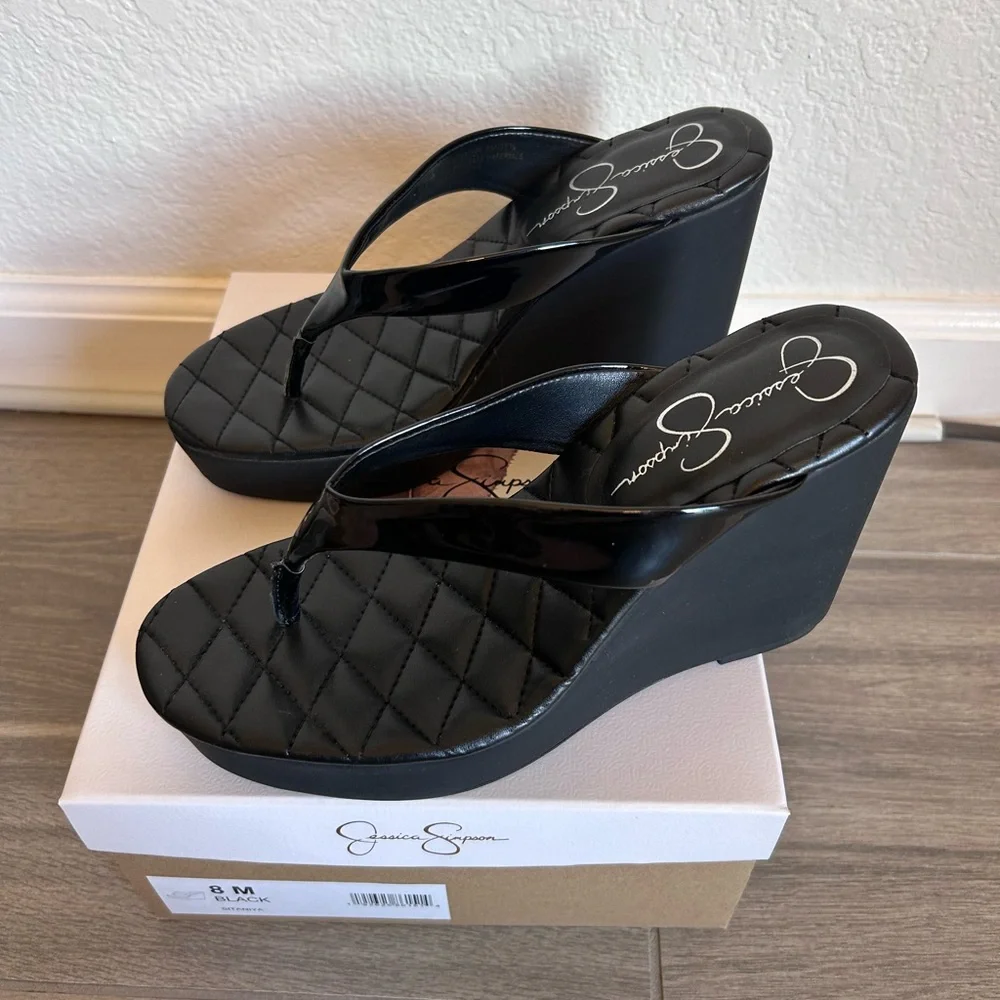 Jessica Simpson Sitaniya Black Wedge Flip Flops